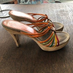 Prada Colorblock T-Strap Wooden Heels